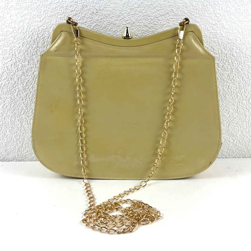 Vtg Palizzio Handbag‎ Womens Tan Leather Gold Chain Clutch Bag MCM 50's 60's